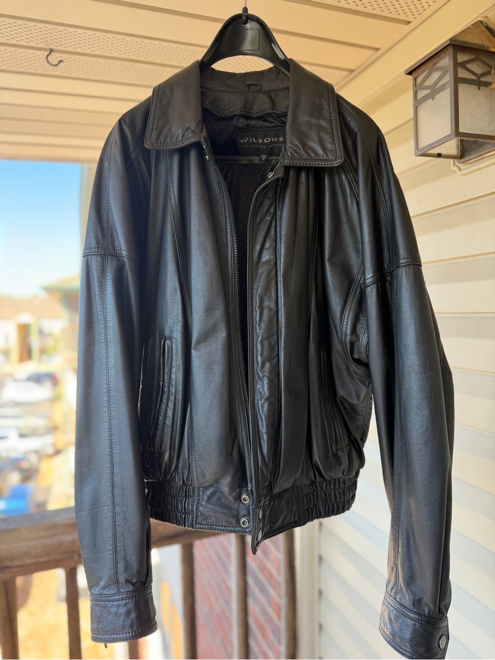 Wilson Black Leather Bomber Jacket with Elastic Hem